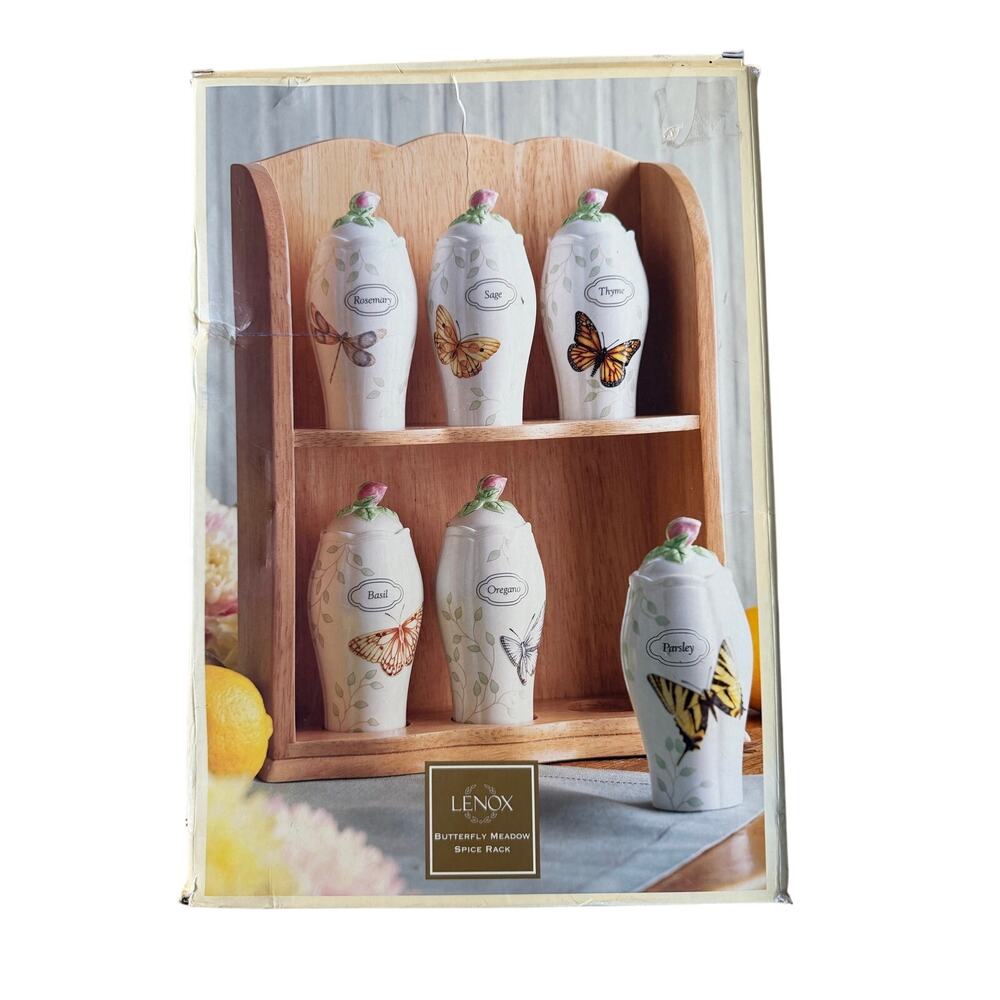 Lenox Butterfly Meadow Spice Rack Set with Jars & Shelf With Box 2000s